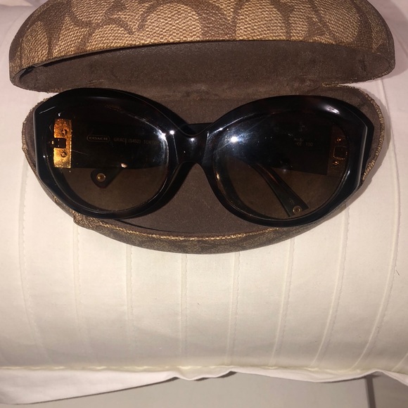 COACH Brown and Gold Sunglasses with Coach Logo - Picture 3 of 4